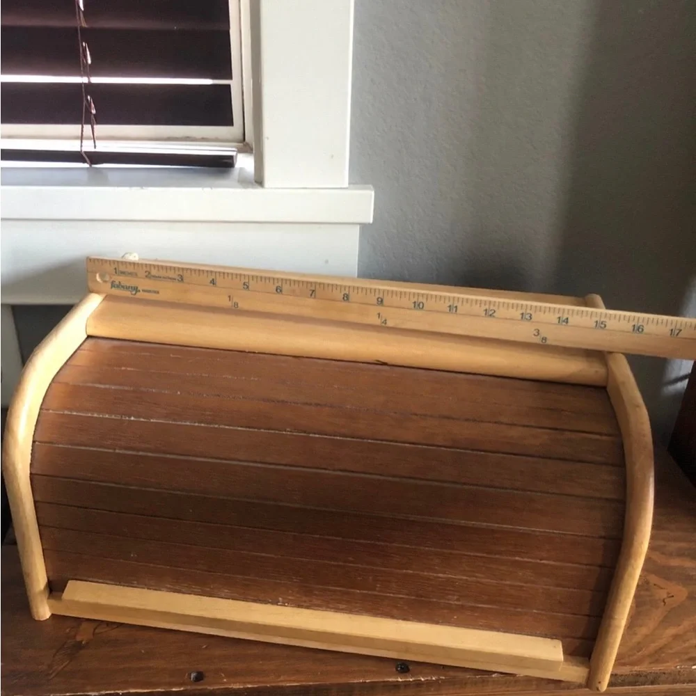 Wood roll top bread box - cottage core